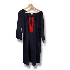 J.Crew Womens Embroidered Cotton Tunic Cover-Up Navy Tasseled New Vacation